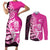 New Zealand Silver Fern Rugby Custom Couples Matching Short Sleeve Bodycon Dress and Long Sleeve Button Shirt All Black Maori Pattern Pink - Polynesian Pride
