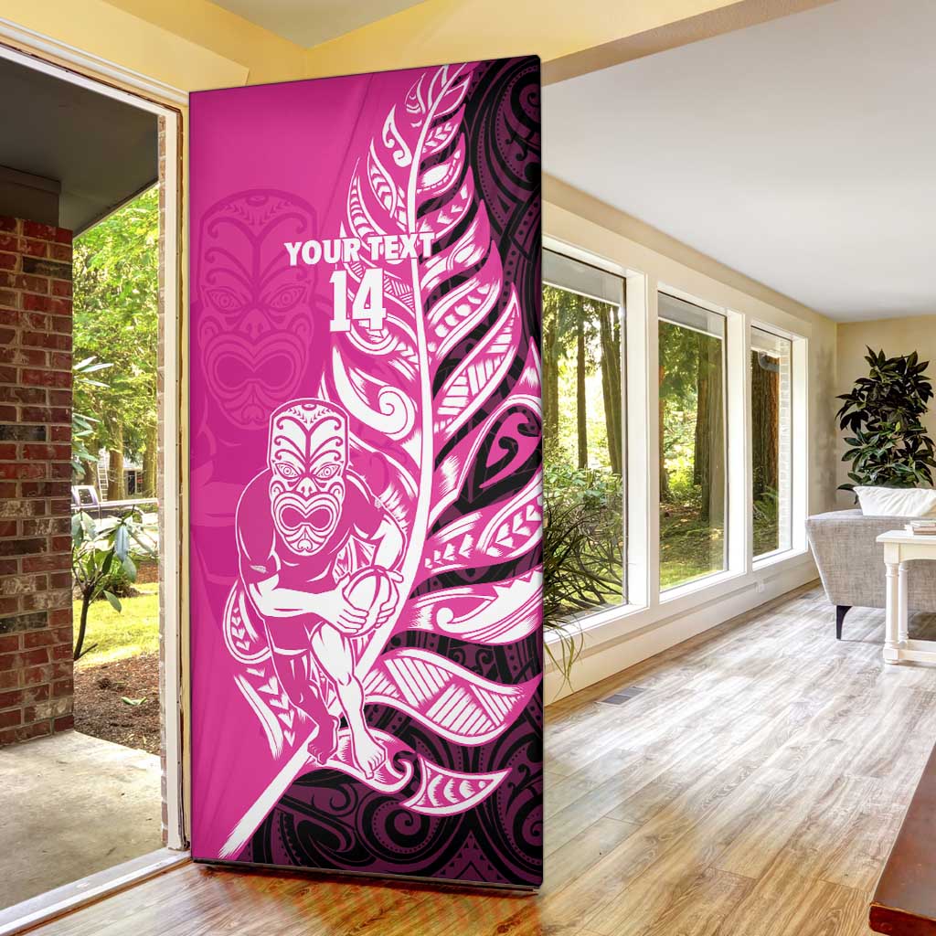 New Zealand Silver Fern Rugby Custom Door Cover All Black Maori Pattern Pink - Polynesian Pride