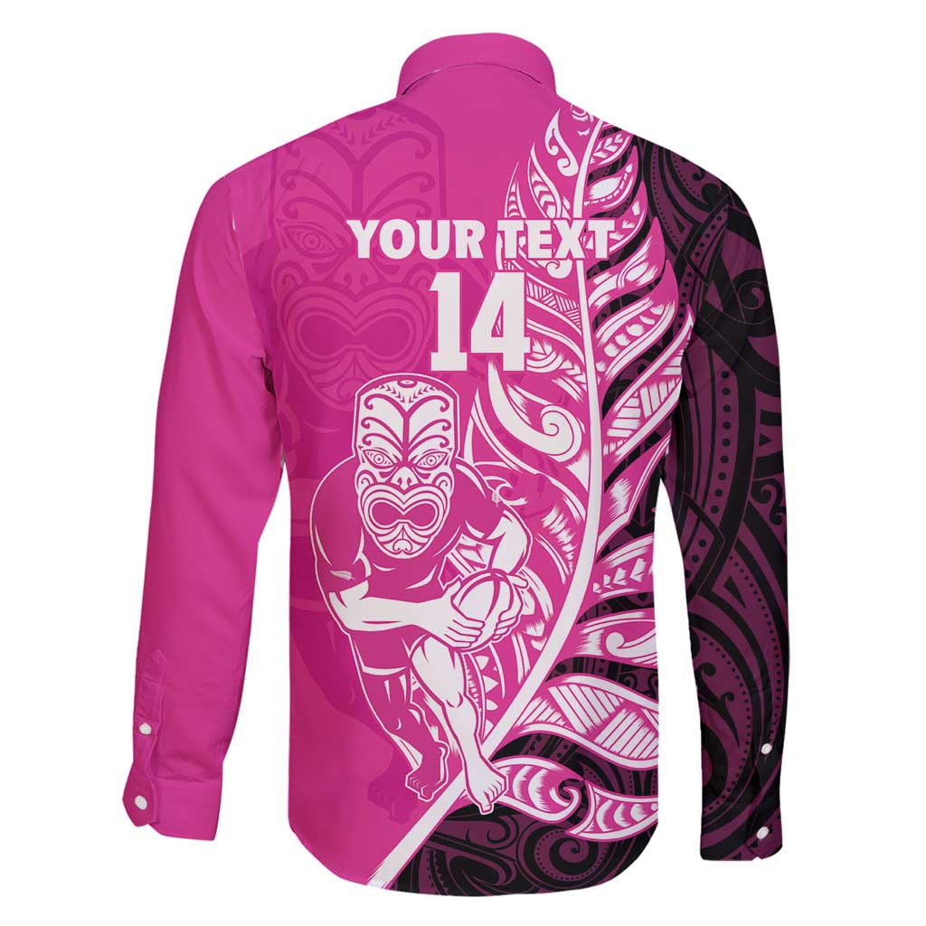 New Zealand Silver Fern Rugby Custom Family Matching Puletasi and Hawaiian Shirt All Black Maori Pattern Pink - Polynesian Pride