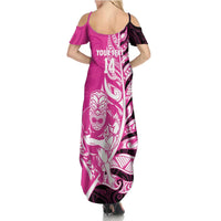 New Zealand Silver Fern Rugby Custom Family Matching Summer Maxi Dress and Hawaiian Shirt All Black Maori Pattern Pink - Polynesian Pride