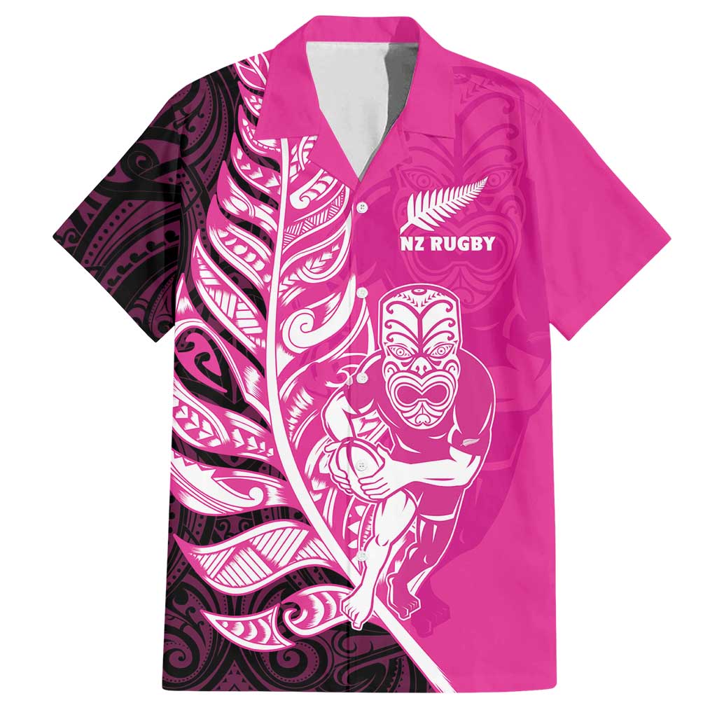 New Zealand Silver Fern Rugby Custom Family Matching Tank Maxi Dress and Hawaiian Shirt All Black Maori Pattern Pink - Polynesian Pride
