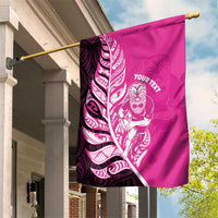 New Zealand Silver Fern Rugby Custom Garden Flag All Black Maori Pattern Pink - Polynesian Pride