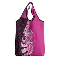New Zealand Silver Fern Rugby Custom Grocery Bag All Black Maori Pattern Pink - Polynesian Pride