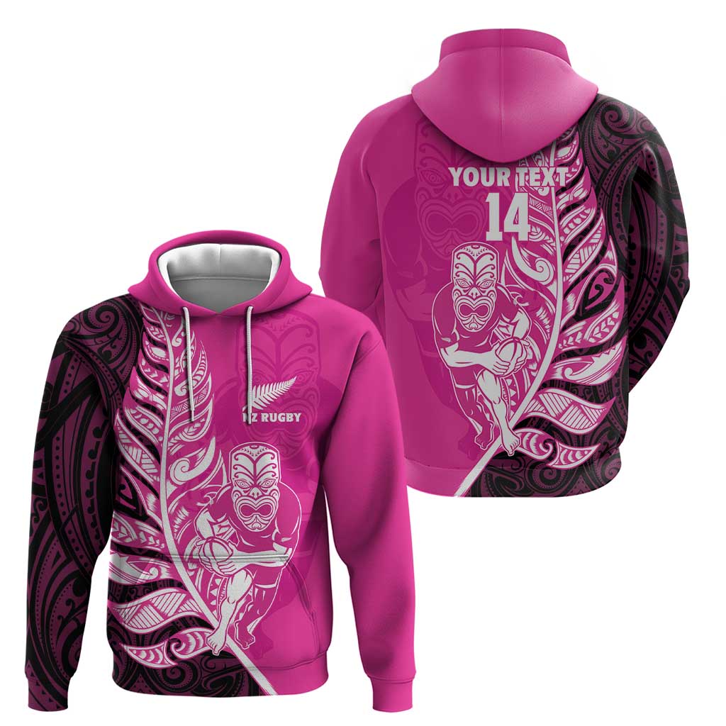 New Zealand Silver Fern Rugby Custom Hoodie All Black Maori Pattern Pink - Polynesian Pride