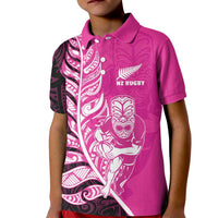 New Zealand Silver Fern Rugby Custom Kid Polo Shirt All Black Maori Pattern Pink - Polynesian Pride