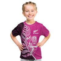 New Zealand Silver Fern Rugby Custom Kid T Shirt All Black Maori Pattern Pink - Polynesian Pride
