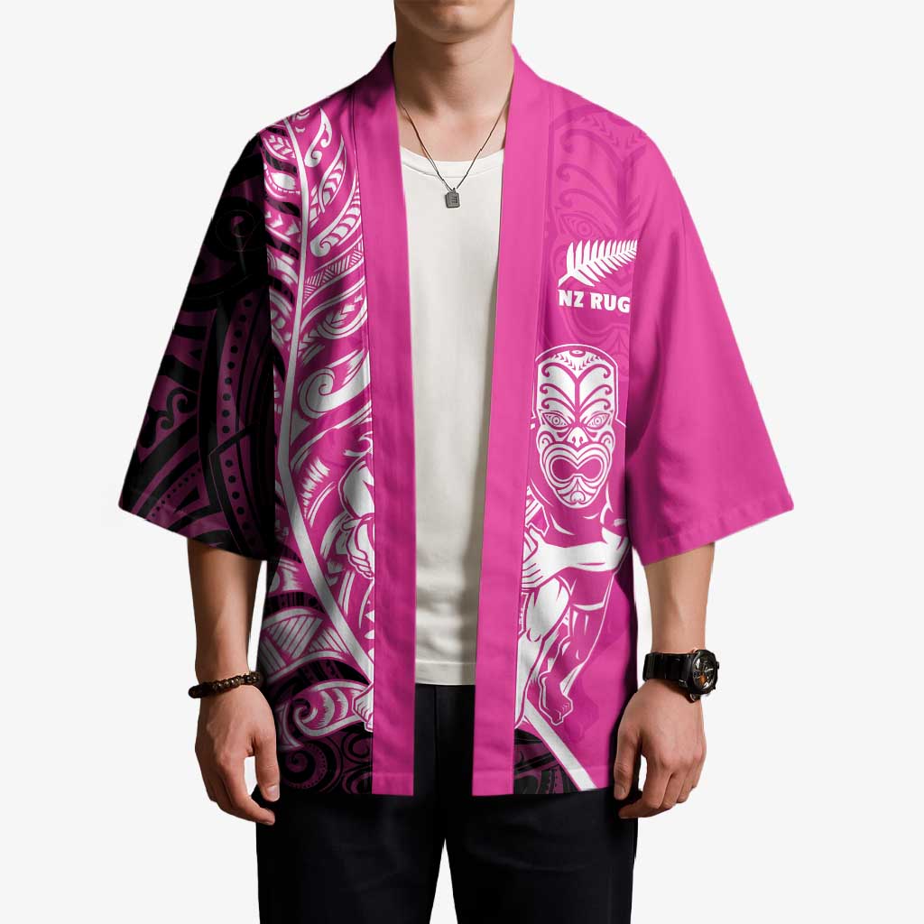 New Zealand Silver Fern Rugby Custom Kimono All Black Maori Pattern Pink - Polynesian Pride