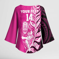 New Zealand Silver Fern Rugby Custom Kimono Sleeve Blouse All Black Maori Pattern Pink - Polynesian Pride