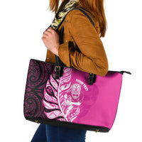 New Zealand Silver Fern Rugby Custom Leather Tote Bag All Black Maori Pattern Pink - Polynesian Pride