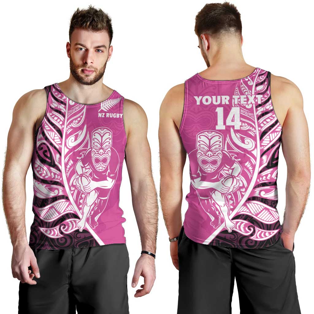 New Zealand Silver Fern Rugby Custom Men Tank Top All Black Maori Pattern Pink - Polynesian Pride