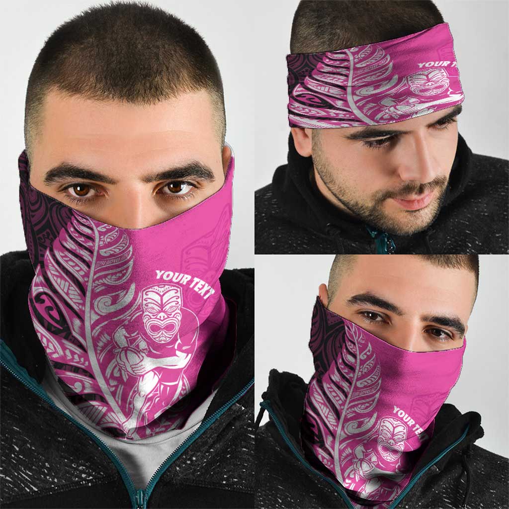 New Zealand Silver Fern Rugby Custom Neck Gaiter All Black Maori Pattern Pink - Polynesian Pride