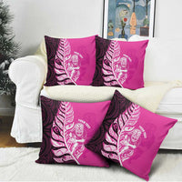 New Zealand Silver Fern Rugby Custom Pillow Cover All Black Maori Pattern Pink - Polynesian Pride