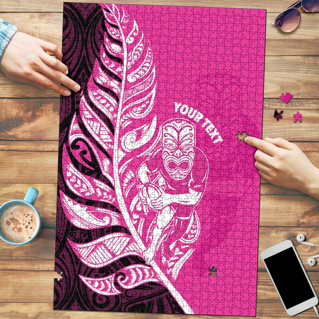 New Zealand Silver Fern Rugby Custom Puzzle All Black Maori Pattern Pink - Polynesian Pride