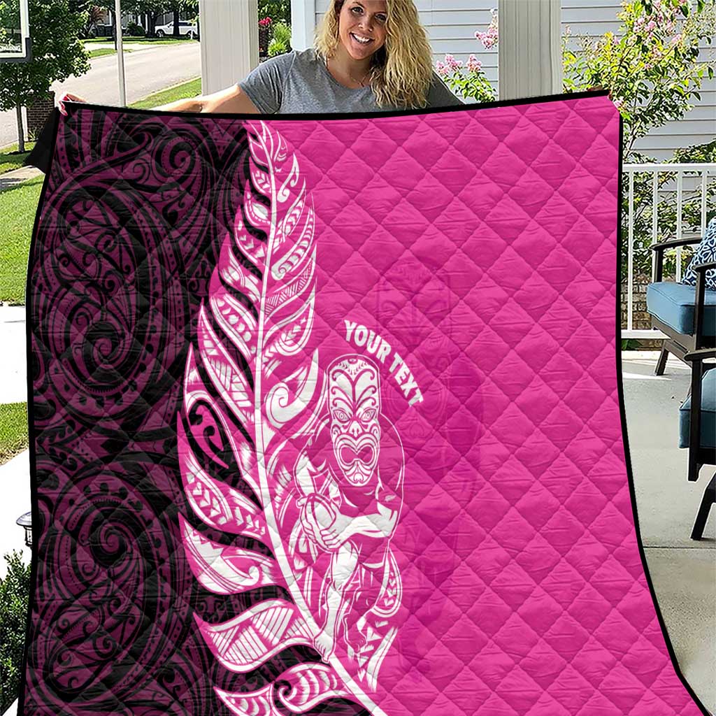 New Zealand Silver Fern Rugby Custom Quilt All Black Maori Pattern Pink - Polynesian Pride