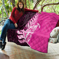 New Zealand Silver Fern Rugby Custom Quilt All Black Maori Pattern Pink - Polynesian Pride