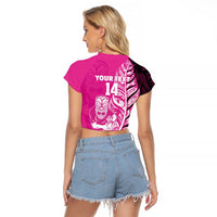 New Zealand Silver Fern Rugby Custom Raglan Cropped T Shirt All Black Maori Pattern Pink - Polynesian Pride