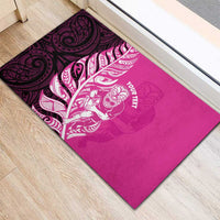 New Zealand Silver Fern Rugby Custom Rubber Doormat All Black Maori Pattern Pink - Polynesian Pride