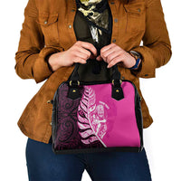 New Zealand Silver Fern Rugby Custom Shoulder Handbag All Black Maori Pattern Pink - Polynesian Pride