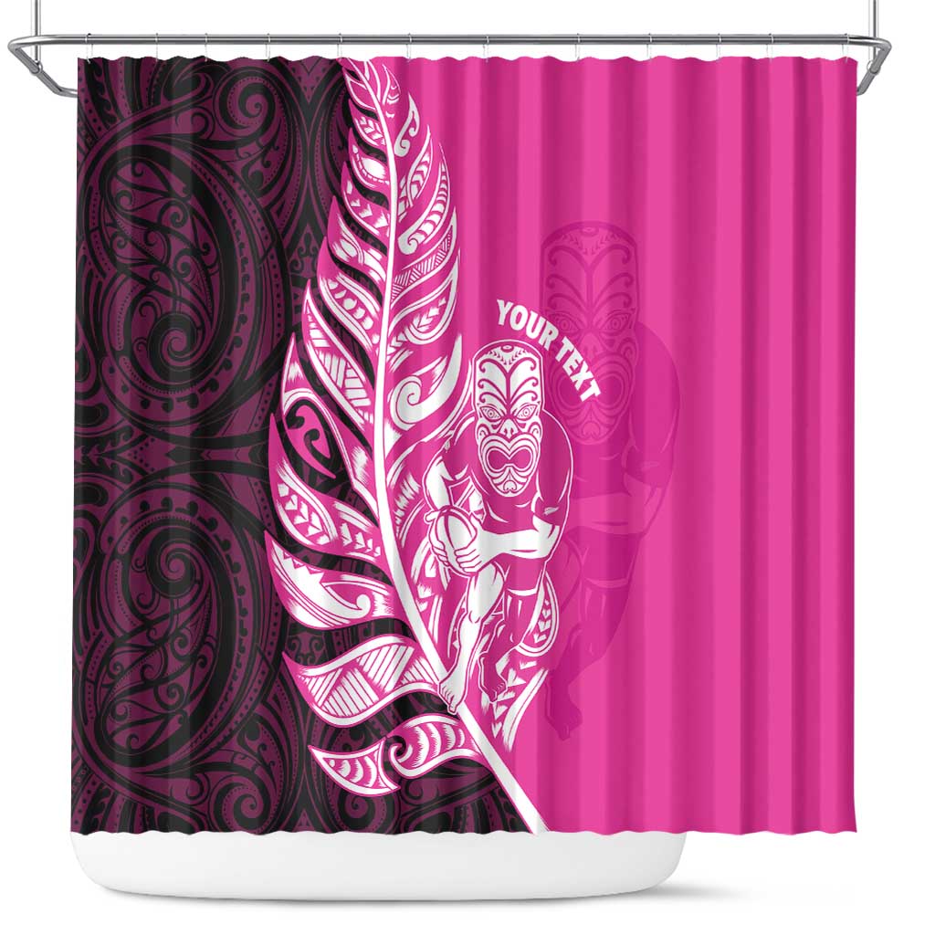 New Zealand Silver Fern Rugby Custom Shower Curtain All Black Maori Pattern Pink - Polynesian Pride