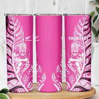 New Zealand Silver Fern Rugby Custom Skinny Tumbler All Black Maori Pattern Pink - Polynesian Pride