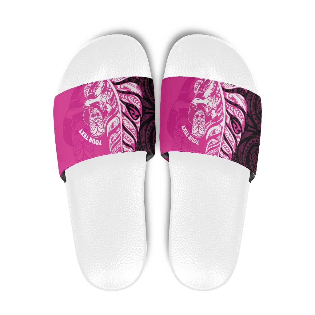 New Zealand Silver Fern Rugby Custom Slide Sandals All Black Maori Pattern Pink - Polynesian Pride