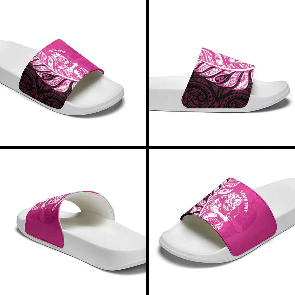 New Zealand Silver Fern Rugby Custom Slide Sandals All Black Maori Pattern Pink - Polynesian Pride