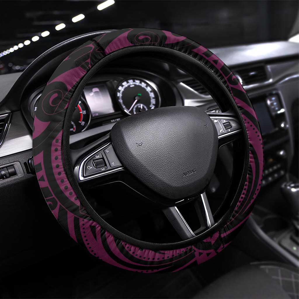 New Zealand Silver Fern Rugby Steering Wheel Cover All Black Maori Pattern Pink - Polynesian Pride