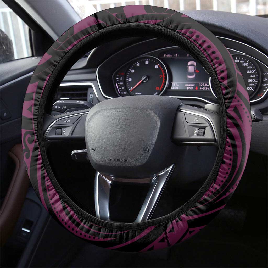 New Zealand Silver Fern Rugby Steering Wheel Cover All Black Maori Pattern Pink - Polynesian Pride