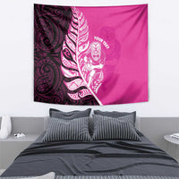New Zealand Silver Fern Rugby Custom Tapestry All Black Maori Pattern Pink - Polynesian Pride