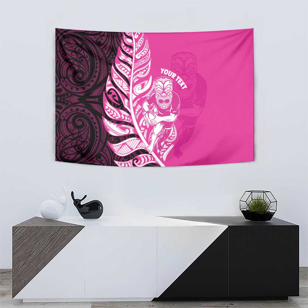 New Zealand Silver Fern Rugby Custom Tapestry All Black Maori Pattern Pink - Polynesian Pride