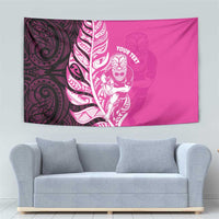 New Zealand Silver Fern Rugby Custom Tapestry All Black Maori Pattern Pink - Polynesian Pride