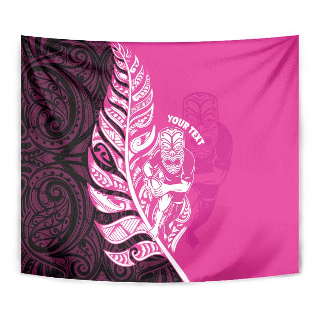 New Zealand Silver Fern Rugby Custom Tapestry All Black Maori Pattern Pink - Polynesian Pride