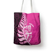 New Zealand Silver Fern Rugby Custom Tote Bag All Black Maori Pattern Pink - Polynesian Pride