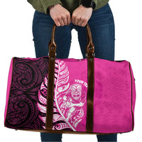 New Zealand Silver Fern Rugby Custom Travel Bag All Black Maori Pattern Pink - Polynesian Pride