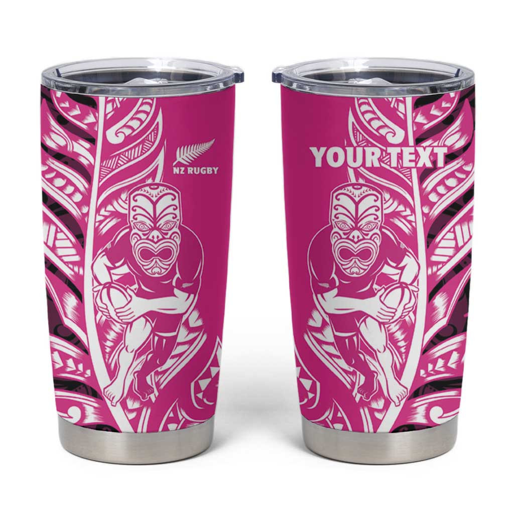 New Zealand Silver Fern Rugby Custom Tumbler Cup All Black Maori Pattern Pink - Polynesian Pride