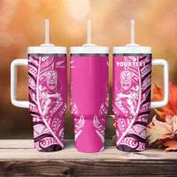 New Zealand Silver Fern Rugby Custom Tumbler With Handle All Black Maori Pattern Pink - Polynesian Pride