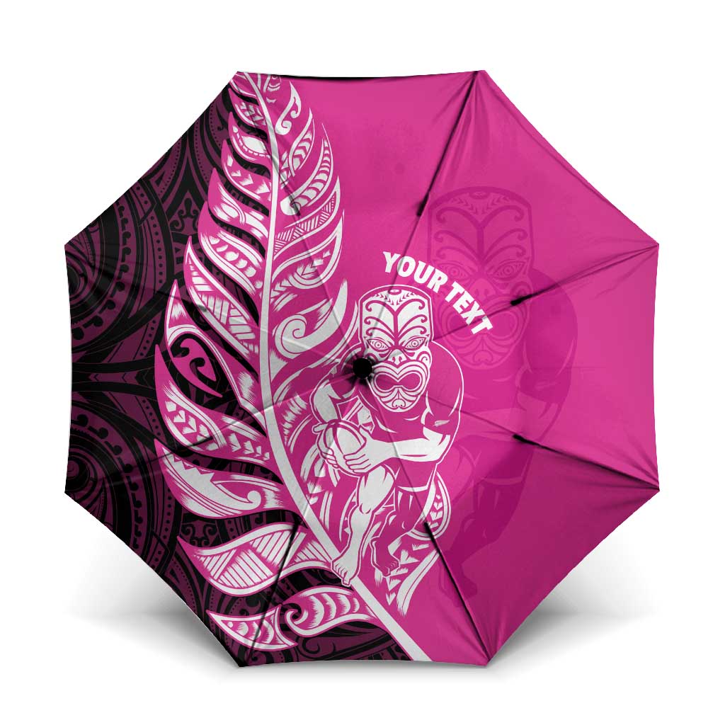 New Zealand Silver Fern Rugby Custom Umbrella All Black Maori Pattern Pink - Polynesian Pride