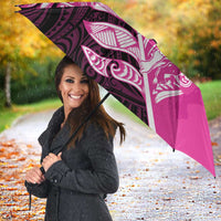New Zealand Silver Fern Rugby Custom Umbrella All Black Maori Pattern Pink - Polynesian Pride