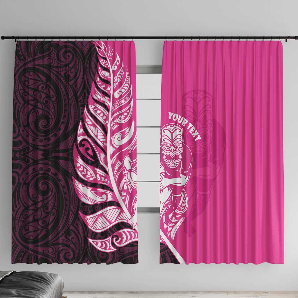 New Zealand Silver Fern Rugby Custom Window Curtain All Black Maori Pattern Pink - Polynesian Pride