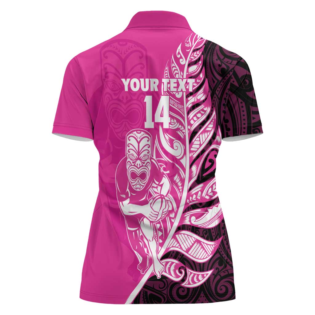 New Zealand Silver Fern Rugby Custom Women Polo Shirt All Black Maori Pattern Pink - Polynesian Pride