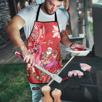 Personalized Hawaii Christmas Apron Mele Kalikimaka Chilling Shaka Santa Flamingo - Polynesian Pride