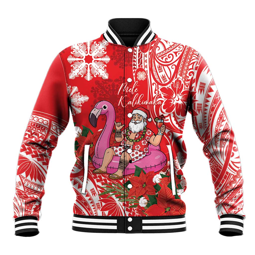 Personalized Hawaii Christmas Baseball Jacket Mele Kalikimaka Chilling Shaka Santa Flamingo - Polynesian Pride