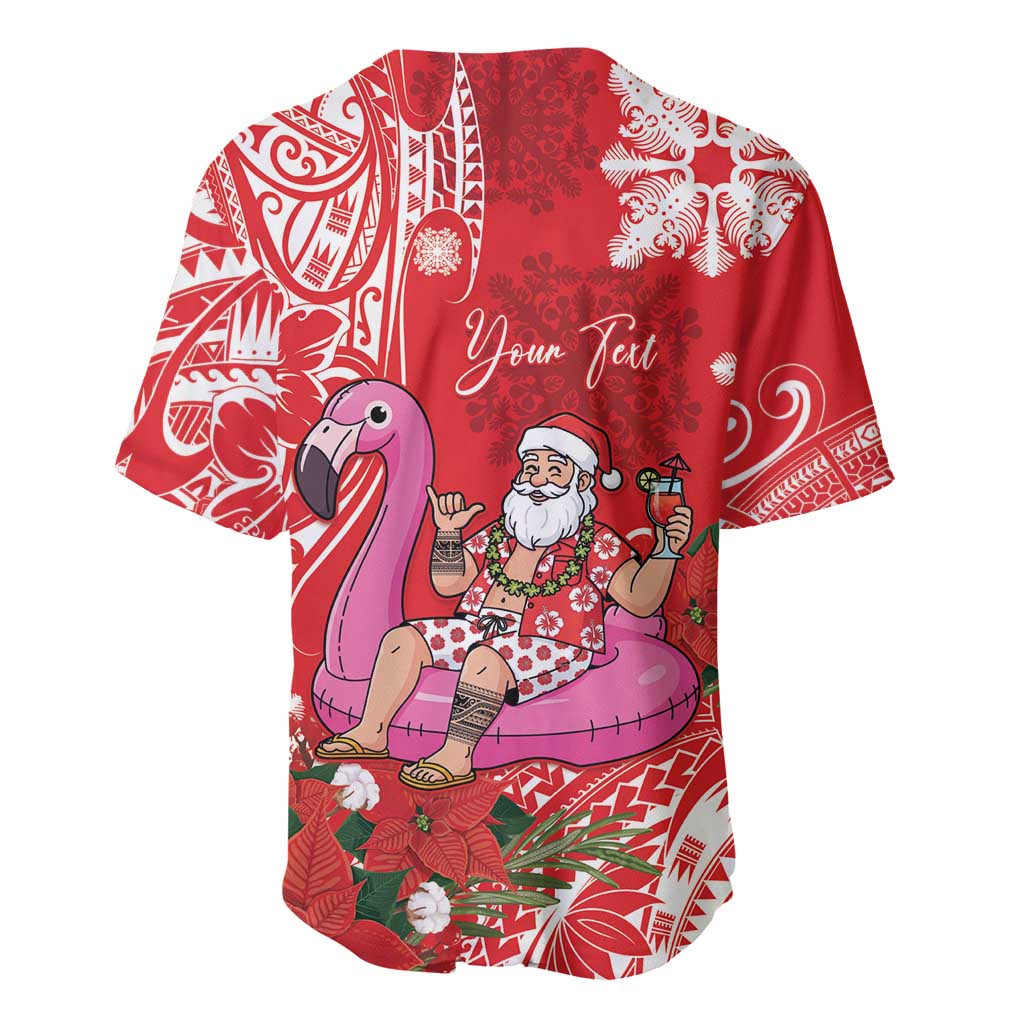 Personalized Hawaii Christmas Baseball Jersey Mele Kalikimaka Chilling Shaka Santa Flamingo - Polynesian Pride