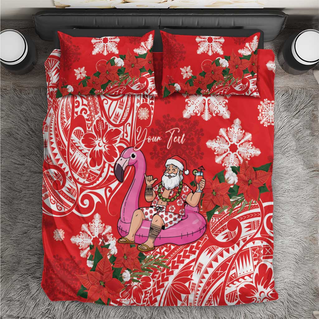 Personalized Hawaii Christmas Bedding Set Mele Kalikimaka Chilling Shaka Santa Flamingo - Polynesian Pride