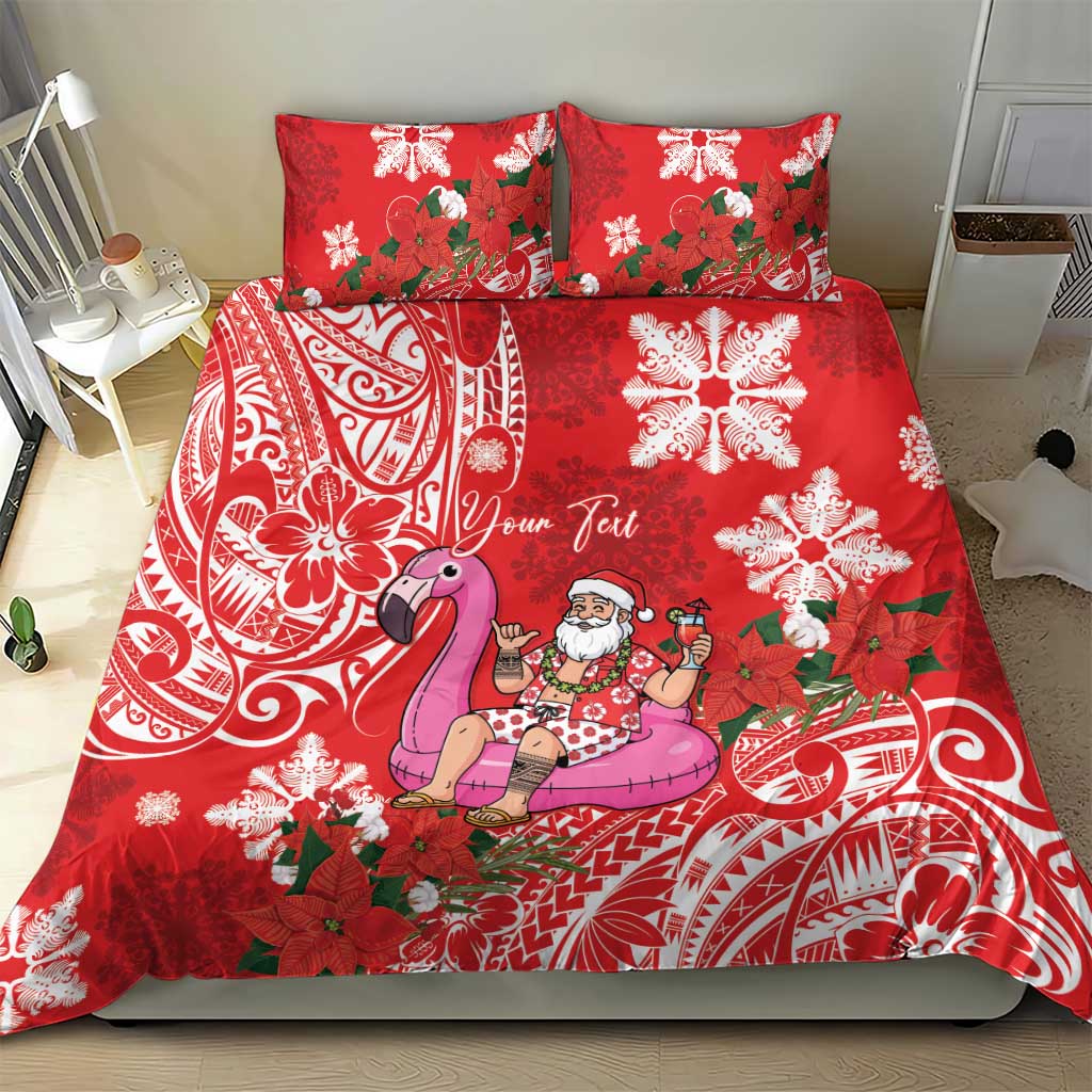 Personalized Hawaii Christmas Bedding Set Mele Kalikimaka Chilling Shaka Santa Flamingo - Polynesian Pride
