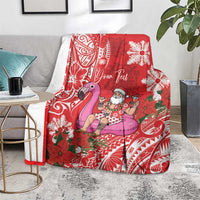 Personalized Hawaii Christmas Blanket Mele Kalikimaka Chilling Shaka Santa Flamingo - Polynesian Pride