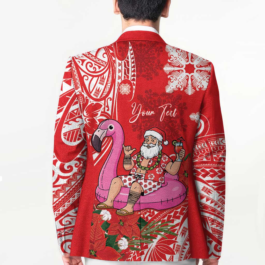 Personalized Hawaii Christmas Blazer Mele Kalikimaka Chilling Shaka Santa Flamingo - Polynesian Pride