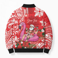 Personalized Hawaii Christmas Bomber Puffer Jacket Mele Kalikimaka Chilling Shaka Santa Flamingo - Polynesian Pride