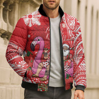Personalized Hawaii Christmas Bomber Puffer Jacket Mele Kalikimaka Chilling Shaka Santa Flamingo - Polynesian Pride