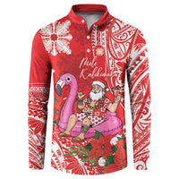 Personalized Hawaii Christmas Button Sweatshirt Mele Kalikimaka Chilling Shaka Santa Flamingo - Polynesian Pride